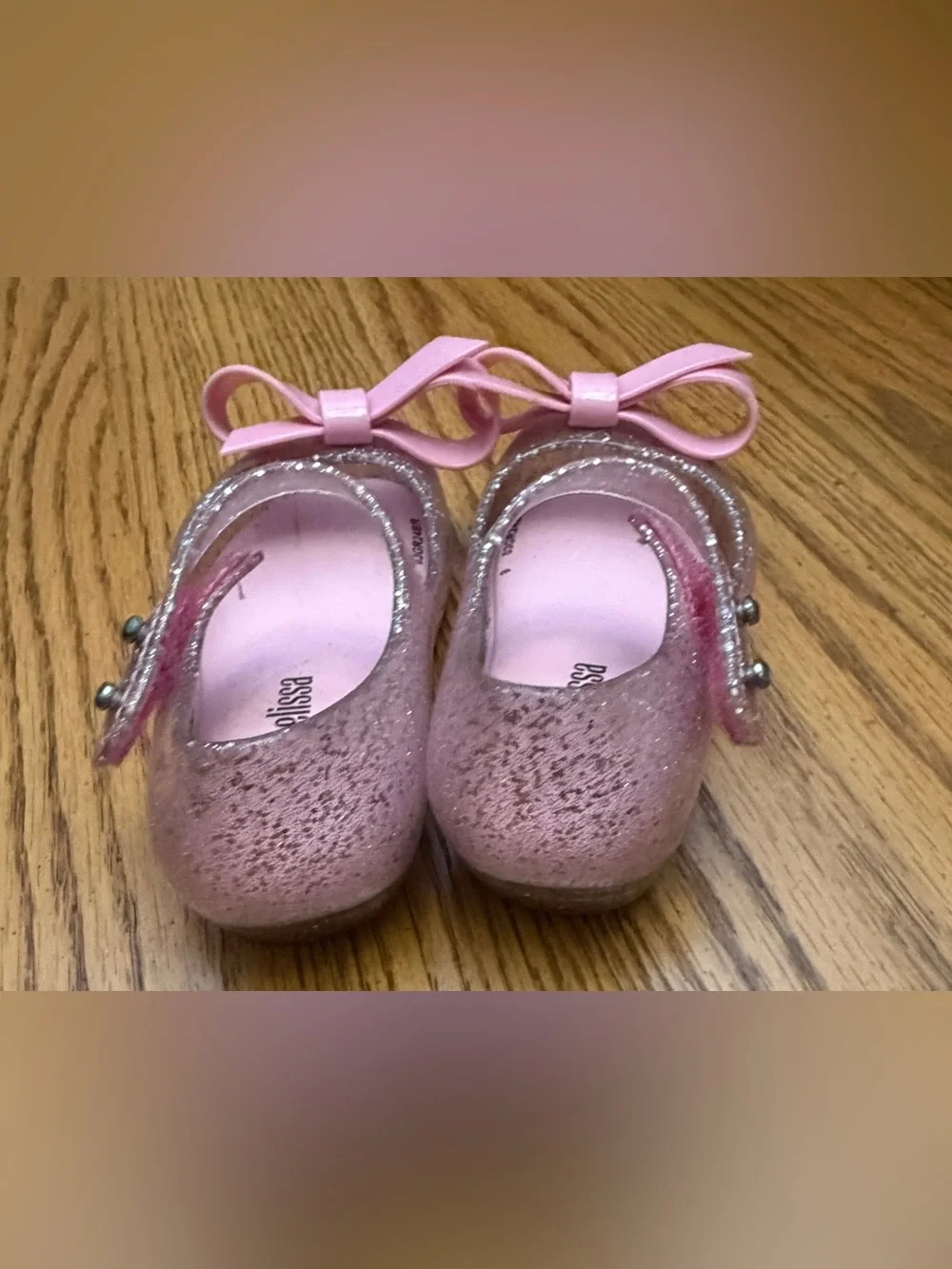 Mini Melissa Pink Glitter Bow Mary Jane Shoes